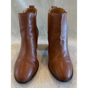 J.Crew Willa Leather Chelsea Boots Brown Cognac Stacked Heel Women's Size 7.5